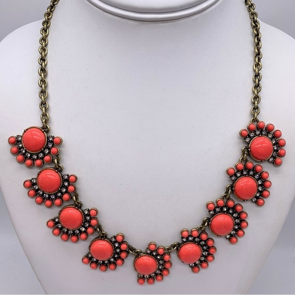 J. Crew Jewelry - J. Crew Bright Coral Jeweled Necklace